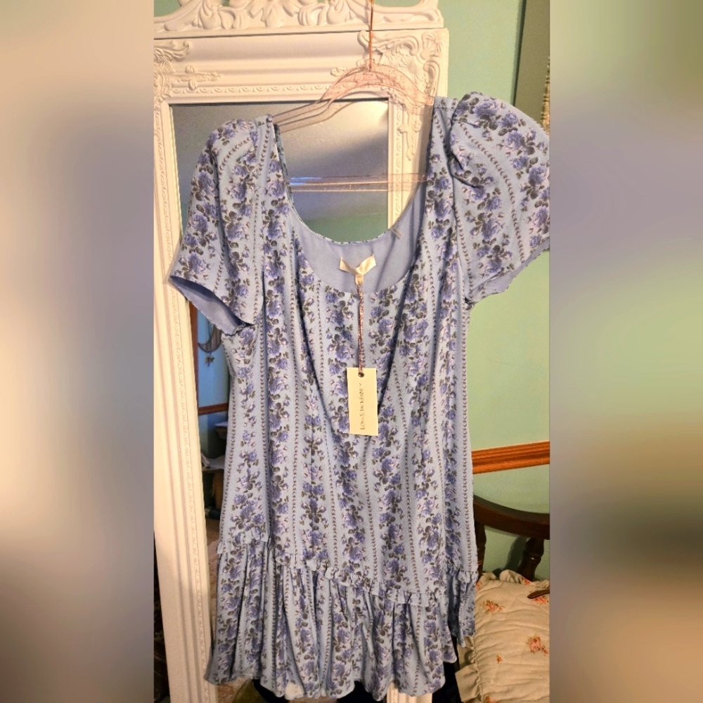 Floral Blue Dress with Puff Sleeves